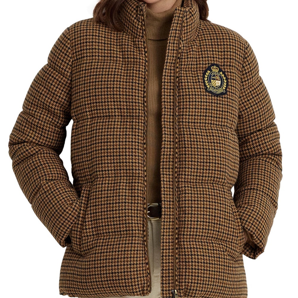 Brown Houndstooth Puffer Jacket